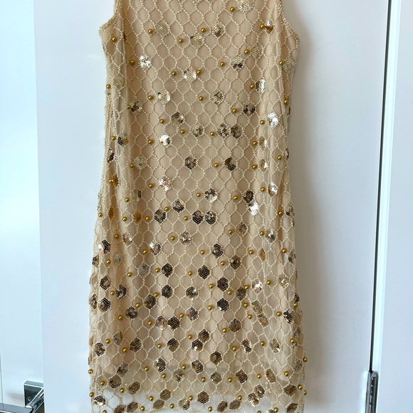 Champagne dress with lots of detail. Never worn. Size US 8 - Picture 2 of 3